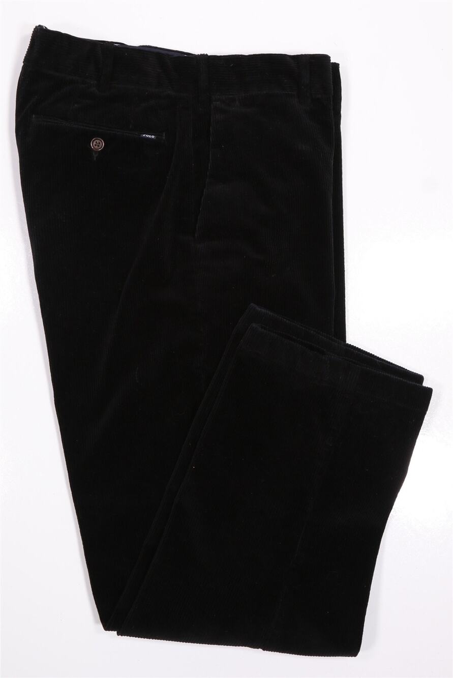 Polo Ralph Lauren Mens Classic Fit Black Cotton Corduroy Flat Front Pants 32x27